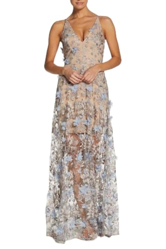 Dress the Population Damen Sidney 3d Floral Plungin Long Illusion Gown Kleid, Sidney Mineral Blue, L EU von Dress the Population