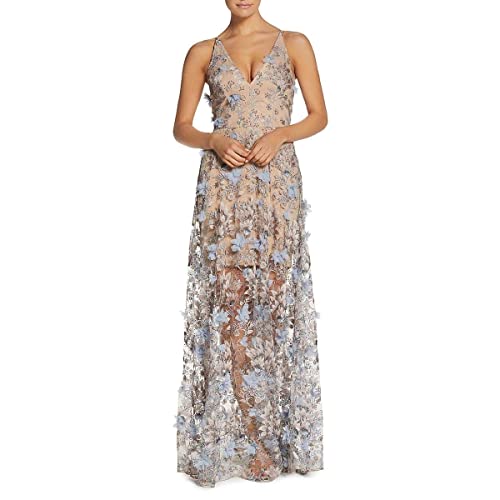 Dress the Population Damen Sidney 3d Floral Plungin Long Illusion Gown Kleid, Sidney Mineral Blue, L EU von Dress the Population