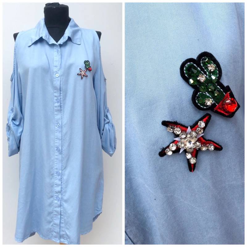 Blaue Langarm-Shirt-Kleid, Kalte Schulter Blau Kleid, Blaues Lässiges Button Down Lange Shirt Blaue Tunika Geknöpft von DressPaletteStore
