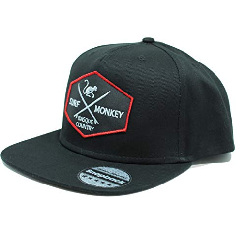 Snapback-Cap für Männer - Surf Monkey Patch vorne - Flacher Schirm - Strukturiertes Snapback-Design mit 5 Panelen - Snapback-Verschluss im Retro Style (Schwarz) von Surf Monkey