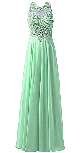 Damen A-Linie Abendkleider Lang Chiffon Spitze Ballkleider Elegant Brautjungfernkleider Partykleider(Minze,34) von Dresses Onlie