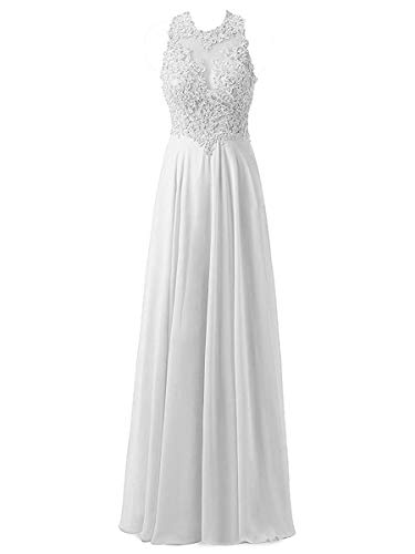 Dresses Onlie Damen A-Linie Abendkleider Lang Chiffon Spitze Ballkleider Elegant Brautjungfernkleider Partykleider(Weiß,34) von Dresses Onlie