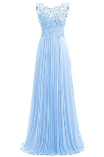 Dresses Onlie Damen Chiffon Abendkleider Lange Elegant HochzeitsKleid Spitze Cocktailkleider(Hellblau,36) von Dresses Onlie