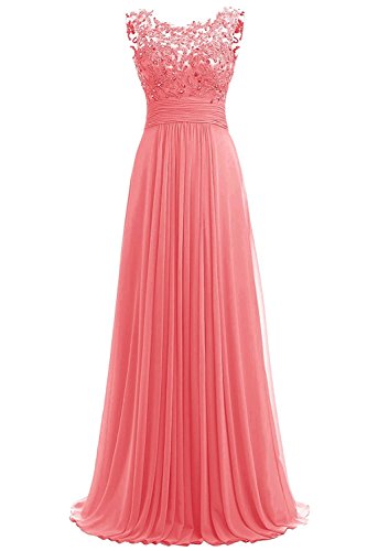 Dresses Onlie Damen Chiffon Abendkleider Lange Elegant HochzeitsKleid Spitze Cocktailkleider(Koralle,34) von Dresses Onlie