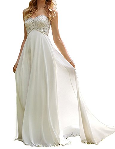 Dresses Onlie Damen Chiffon Trägerlos Brautkleider Wulstig Lang Strand Hochzeitskleid Abendkleid-Elfenbein-40 von Dressesonline