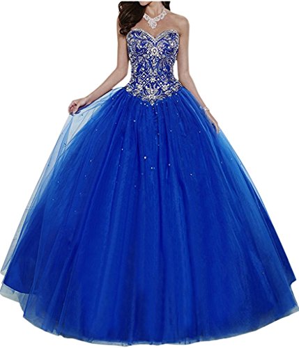 Dresses Onlie Damen Hochzeitskleider Lange Quinceanera Kleider Prinzessin Perlstickerei Abendkleider Ballkleider(Königsblau,40) von Dresses Onlie