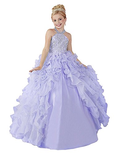 Dresses Onlie Mädchen Prinzessin Blumenmädchenkleider Hochzeit Festzug Kleid Kinderkleid Perlstickerei Kommunionkleid Rüschen Partyskleid(Lavendel,11-12 Jahre) von Dresses Onlie