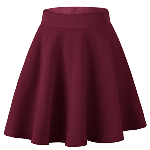 Dressever Damen Basic Vielseitige Dehnbaren Informell Casual Mini Hohe Taille A-Linie Tennisrock Tanzrock Burgundy Large von Dressever