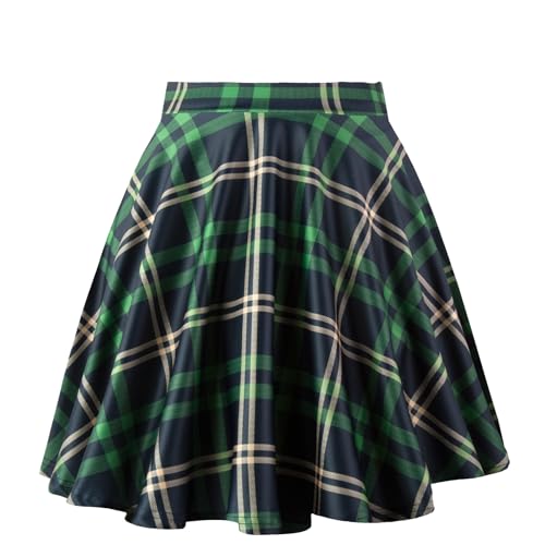 Dressever Damen Basic Vielseitige Dehnbaren Informell Casual Mini Hohe Taille A-Linie Tennisrock Tanzrock Green Plaid Medium von Dressever