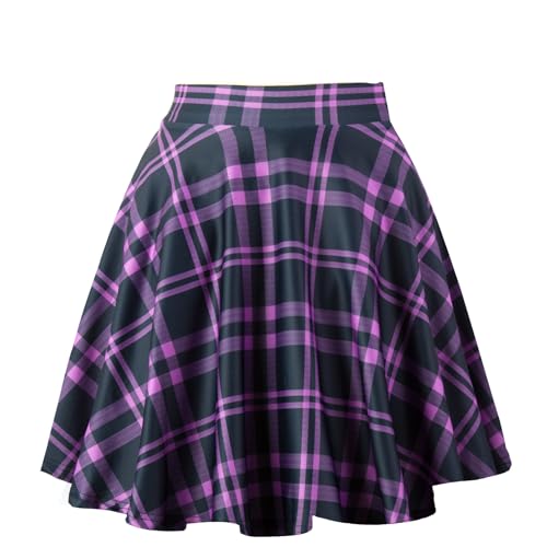 Dressever Damen Basic Vielseitige Dehnbaren Informell Casual Mini Hohe Taille A-Linie Tennisrock Tanzrock Purple Plaid Large von Dressever