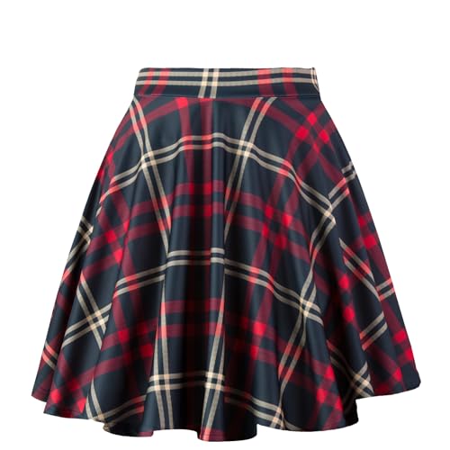 Dressever Damen Basic Vielseitige Dehnbaren Informell Casual Mini Hohe Taille A-Linie Tennisrock Tanzrock Red Plaid Small von Dressever