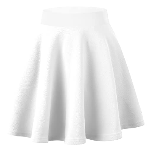 Dressever Damen Basic Vielseitige Dehnbaren Informell Casual Mini Hohe Taille A-Linie Tennisrock Tanzrock Weiß Medium von Dressever