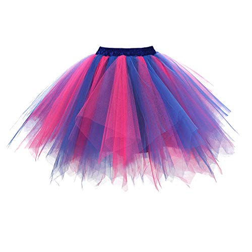 Dressever Damen Tüllrock 50er Rockabilly Petticoat Retro Tutu Ballet Cosplay Prom Abendkleider Anlass Blau Fuchsie X-Large von Dressever