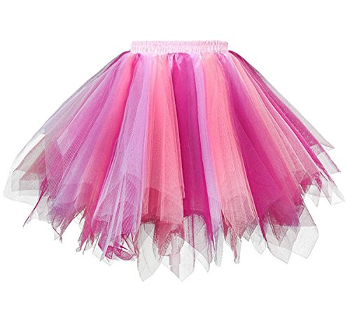 Dressever Damen Tüllrock 50er Rockabilly Petticoat Retro Tutu Ballet Cosplay Prom Abendkleider Anlass Koralle Fuchsie Medium von Dressever