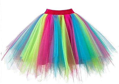 Dressever Damen Tüllrock 50er Rockabilly Petticoat Retro Tutu Ballet Cosplay Prom Abendkleider Anlass Regenbogen X-Large von Dressever