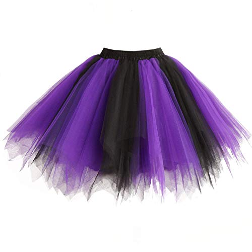 Dressever Damen Tüllrock 50er Rockabilly Petticoat Retro Tutu Ballet Cosplay Prom Abendkleider Anlass Schwarz Lila Medium von Dressever