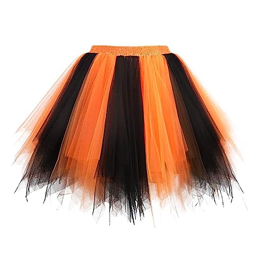 Dressever Damen Tüllrock 50er Rockabilly Petticoat Retro Tutu Ballet Cosplay Prom Abendkleider Anlass Schwarz Orange Medium von Dressever