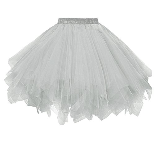 Dressever Damen Tüllrock 50er Rockabilly Petticoat Retro Tutu Ballet Cosplay Prom Abendkleider Anlass Silber Medium von Dressever