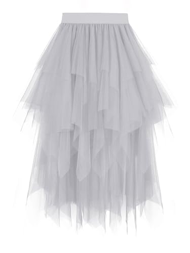 Dressever Damen Unregelmäßiger Tüllrock Mehrschichtiger Mesh Faltenrock A-Linie Hoher Taillierter Rock Ballett Tutu Abschlussball Party Karneval Party Rock Silber Small Dressever Damen Unregelmäßiger Tüllrock Mehrschichtiger Mesh Faltenrock A-Linie Hoher Taillierter Rock Ballett Tutu Abschlussball Party Karneval Party Rock Silber Small von Dressever
