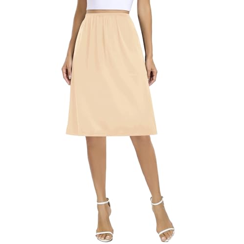 Dressever Damen Unterrock Lang Röcke für Unter Kleid Seidig Touch Unterröcke Elegantes Unsichtbar Petticoat 59 cm Beige Medium von Dressever
