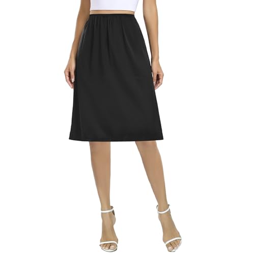 Dressever Damen Unterrock Lang Röcke für Unter Kleid Seidig Touch Unterröcke Elegantes Unsichtbar Petticoat 59 cm Schwarz X-Large von Dressever