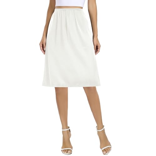 Dressever Damen Unterrock Lang Röcke für Unter Kleid Seidig Touch Unterröcke Elegantes Unsichtbar Petticoat 59 cm Weiß X-Large von Dressever