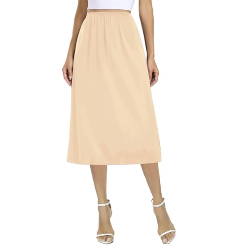 Dressever Damen Unterrock Lang Röcke für Unter Kleid Seidig Touch Unterröcke Elegantes Unsichtbar Petticoat 69 cm Beige XX-Large von Dressever