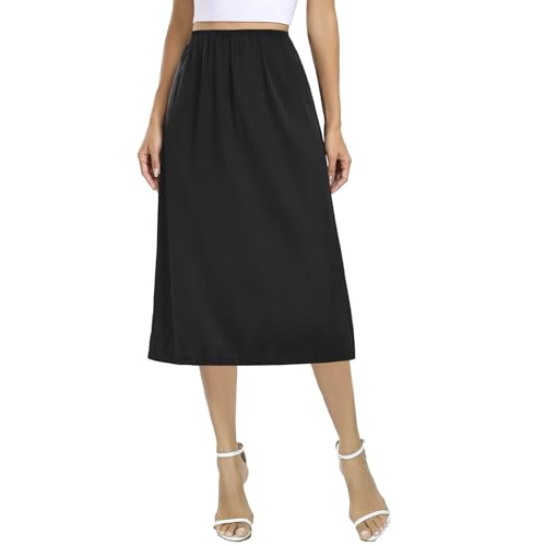 Dressever Damen Unterrock Lang Röcke für Unter Kleid Seidig Touch Unterröcke Elegantes Unsichtbar Petticoat 69 cm Schwarz Medium von Dressever