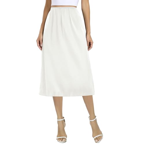 Dressever Damen Unterrock Lang Röcke für Unter Kleid Seidig Touch Unterröcke Elegantes Unsichtbar Petticoat 69 cm Weiß XX-Large von Dressever