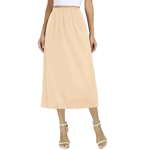 Dressever Damen Unterrock Lang Röcke für Unter Kleid Seidig Touch Unterröcke Elegantes Unsichtbar Petticoat 79 cm Beige Large von Dressever