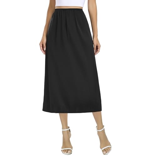 Dressever Damen Unterrock Lang Röcke für Unter Kleid Seidig Touch Unterröcke Elegantes Unsichtbar Petticoat 79 cm Schwarz Large von Dressever