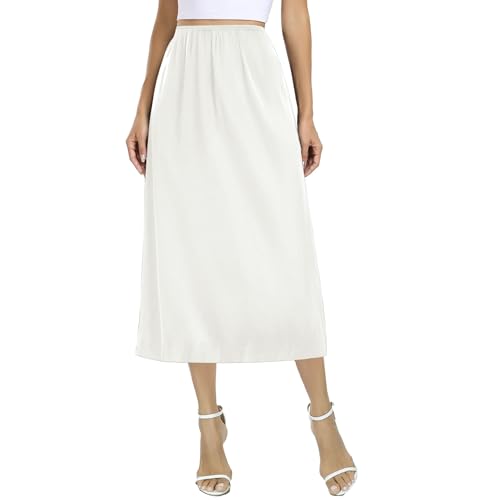 Dressever Damen Unterrock Lang Röcke für Unter Kleid Seidig Touch Unterröcke Elegantes Unsichtbar Petticoat 79 cm Weiß Medium von Dressever