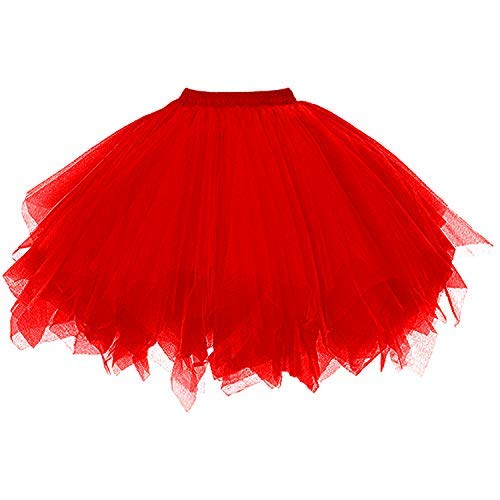 DresseverBrand Damen Petticoat 50er Rockabilly Jahre Retro Tutu Ballet Tüllrock Cosplay Crinoline, Rot , L-XL (12) von DresseverBrand