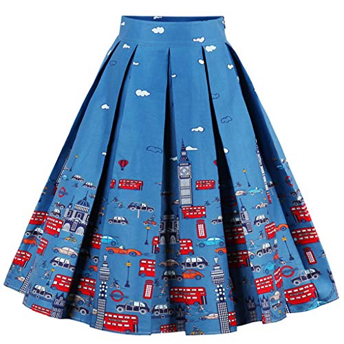 DresseverBrand Damen Rockabilly Rock A Linie Retro Rock Midi Swing Röcke Cars X-Small von DresseverBrand