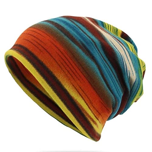 Dressin Beanie Mütze für Damen Herren - gestreift Beanie Mützen Hut Stripes Wrap-Fit Schlafmütze Elastisch Slouchy Cap Leicht und Weich Kappe Schals Beanie-Mtze für Herbst/Winter | one Size,Hellblau von Dressin