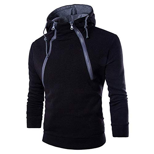 Dressin Schräger Reißverschluss Herren Kapuzenpullover Hoher Kragen Zip Hoodie Patchwork Sweatshirt Pullover mit Kordelzug Slim Fit Kapuzenpulli Sportjacke Outdoorjacke von Dressin