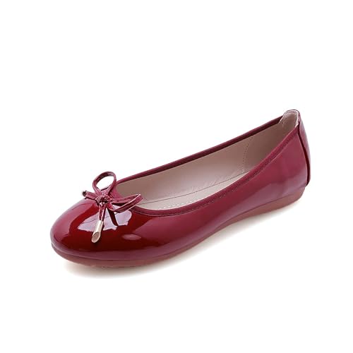 Dressnu Ballettschuhe, flache Schleife, weiche Unterseite, lässige Damenschuhe, Weinrotes Lackleder, 40.5 EU von Dressnu