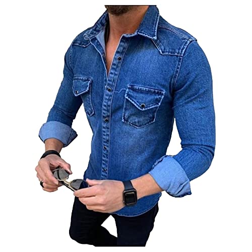 Dressnu Herren Hemd Slim Jeans Casual Langarm Hemdjacke, Dunkelblau, XXL von Dressnu