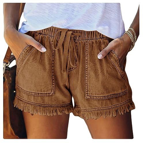 Dressnu Damen-Shorts, elastische Taille, leger, hohe Taille, Dunkelbraun, L von Dressnu