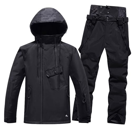 Dressnu Ski anzug anzug männer und frauen modelle einfarbig winddicht wasserdicht warm atmungsaktiv, Schwarz, Medium von Dressnu