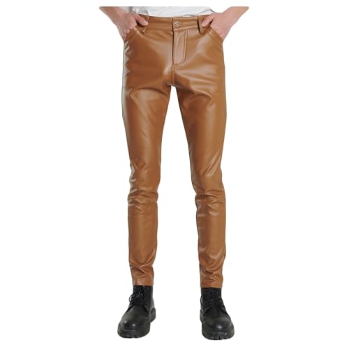 Dressnu Stretch Biker Lederhose schlanke Herren Leggings enge Hosen, Braun 2, 49 Dressnu Stretch Biker Lederhose schlanke Herren Leggings enge Hosen, Braun 2, 49 von Dressnu