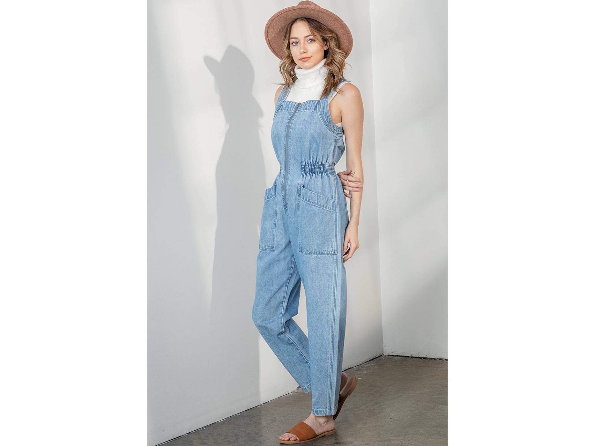 Jeans Zip Smocked Taillen Jumpsuit von Dressrae