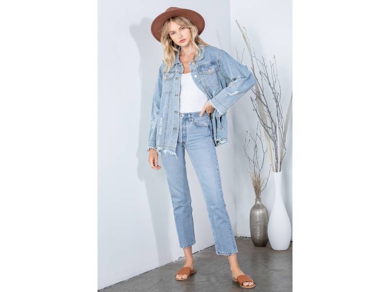 Lockere Passform Distressed Jeansjacke von Dressrae