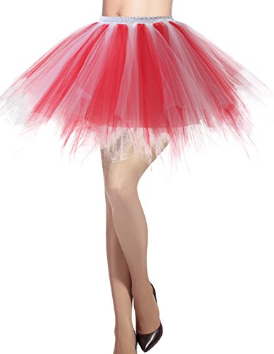 DRESSTELLS Karneval Damen 50er Rockabilly Petticoat Tutu Unterrock Kurz Ballett Tanzkleid Ballkleid Abendkleid Gelegenheit Zubehör Red-White L von DRESSTELLS