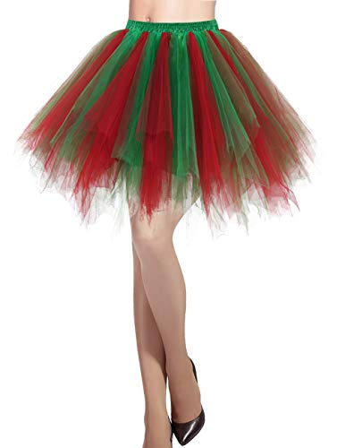 DRESSTELLS Karneval Damen 50er Rockabilly Petticoat Tutu Unterrock Kurz Ballett Tanzkleid Ballkleid Abendkleid Gelegenheit Zubehör Green Red L von DRESSTELLS