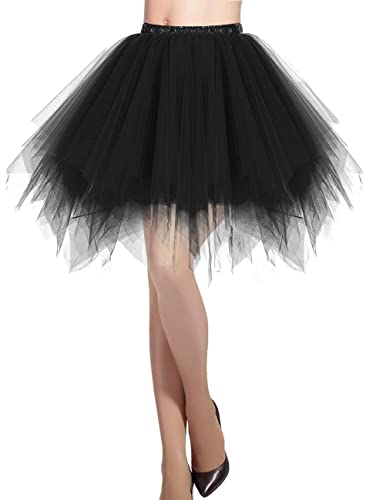 DRESSTELLS Karneval Kostüm Tüllrock Schwarz Tütü Rock Fasching Cosplay Röcke Kurz 80er Party Unterrock Ballett Tanzkleid Petticoat Black M von DRESSTELLS