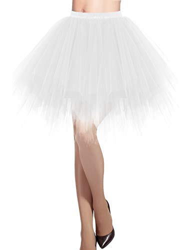 DRESSTELLS Karneval Kostüm Tüllrock Tütü Rock Weiß Fasching Cosplay Röcke Kurz 80er Party Unterrock Ballett Tanzkleid Petticoat White L von DRESSTELLS