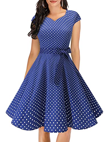 Dresstells Vintage 50er Swing Party kleider Cap Sleeves Rockabilly Retro Hepburn Cocktailkleider Navy Small White Dot S von DRESSTELLS