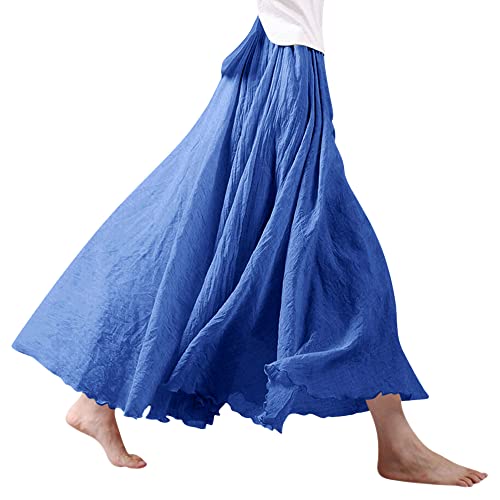 Dresswel Damen Baumwolle Leinen Maxirock Boho Sommer Lange Rock Doppelt Layer Elastische Taille Faltenrock Frauen Einfarbig Langer Röcke von Dresswel