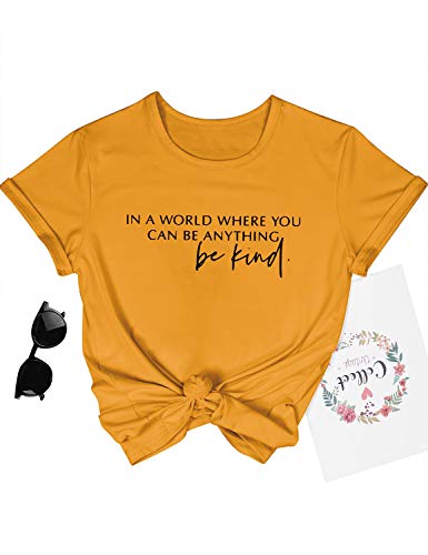 Dresswel Damen Be Kind Brief drucken T-Shirt Rundhalsausschnitt Kurzarm Graphic Oberteile T-Shirts Sommer Tops (US M, Gelb) von Dresswel